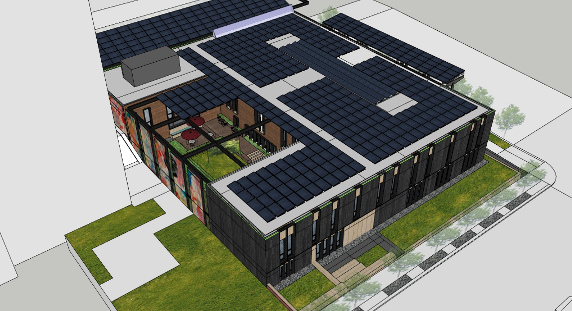 Early drawing of the solar panels on the roof. (NM photo) 2024/01/LB-Climate-Solar.jpg 