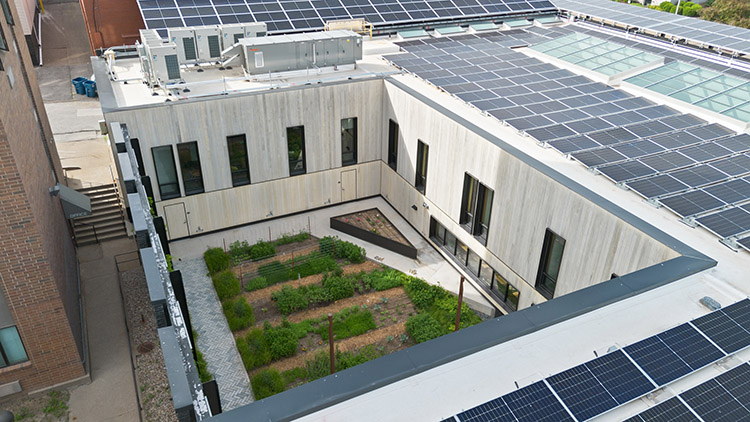 Drone view of the courtyard. (Clay Whisler photo) 2024/07/stanley-center-2024-074-CW-750x500-1.jpg 