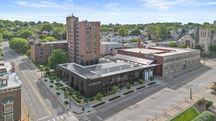 Drone view of the Stanley Center for Peace and Security. (Clay Whisler photo) 2024/07/stanley-center-2024-078-CW-750x500-1.jpg 